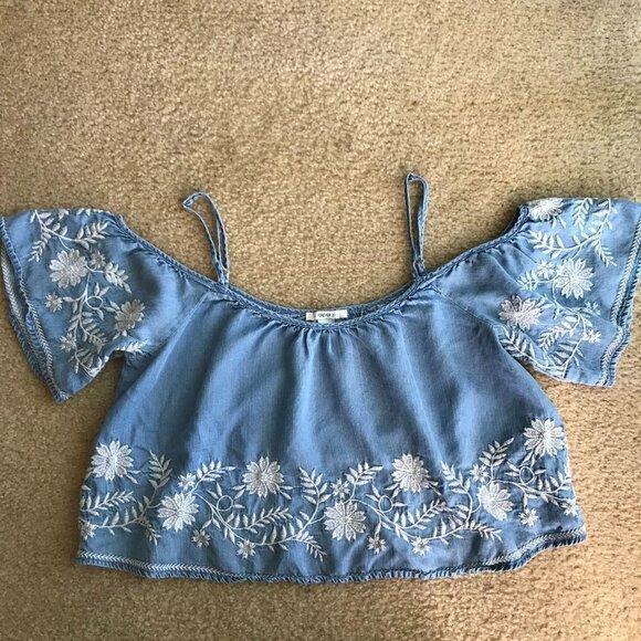 Forever 21 Chambray Embroidered Short Set Small Boho - Picture 5 of 8